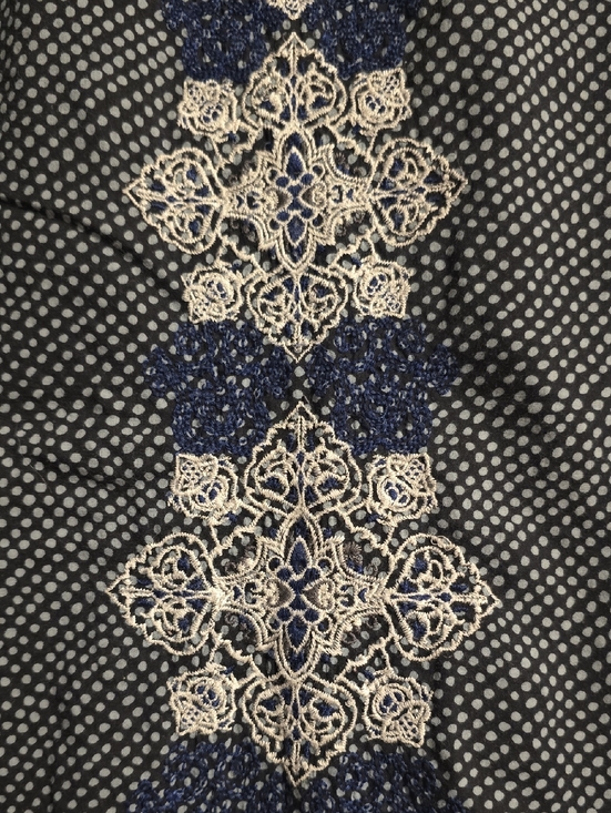 3J Workshop by Johnny Was Top Blouse Medium Navy Polka-Dot Embroidered Boho-Chic - Picture 9 of 11